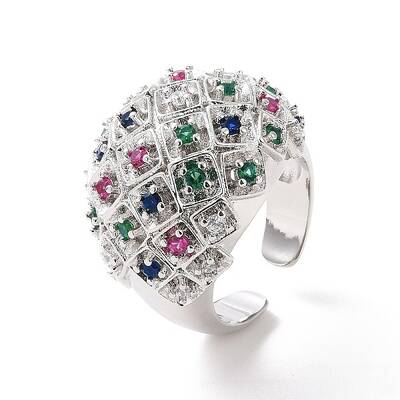 Colorful Cubic Zirconia Dome Open Cuff Ring