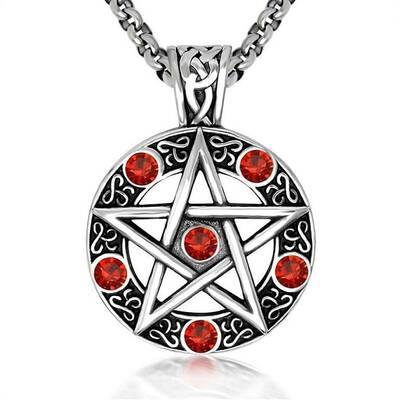 Star Stainless Steel Rhinestone Pendant Necklaces for Men