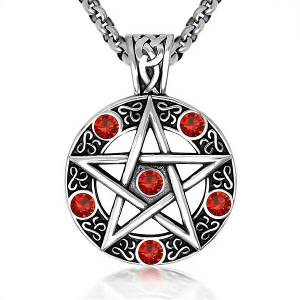 Star Stainless Steel Rhinestone Pendant Necklaces for Men