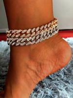 Punk Style Rhinestone Decorated Cuban Link Anklet Bracelet, Fashion Jewelry for Party, Daily Decor, Trendy All-match & Exquis...