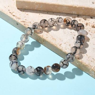 Natural Dragon Veins Agate Beaded Stretch Bracelets