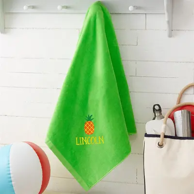 Green Holiday Fun Summer Embroidered Beach Towel - Aperturee