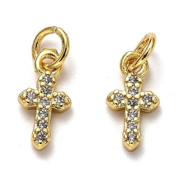 Brass Micro Pave Cubic Zirconia Tiny Cross Charms