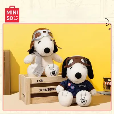 Peanuts 75th Anniversary Series Snoopy Pilot Costume Sitting Figure - Cute Plush Toy 25cm Soft Polyester Fiber Collectible Gi...