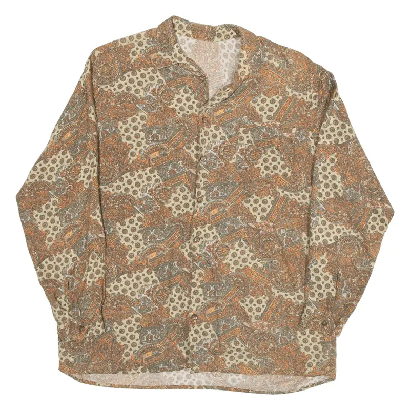 Shirt Brown Geometric Long Sleeve Mens M