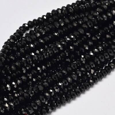 Faceted Rondelle Natural Black Spinel Bead Strands