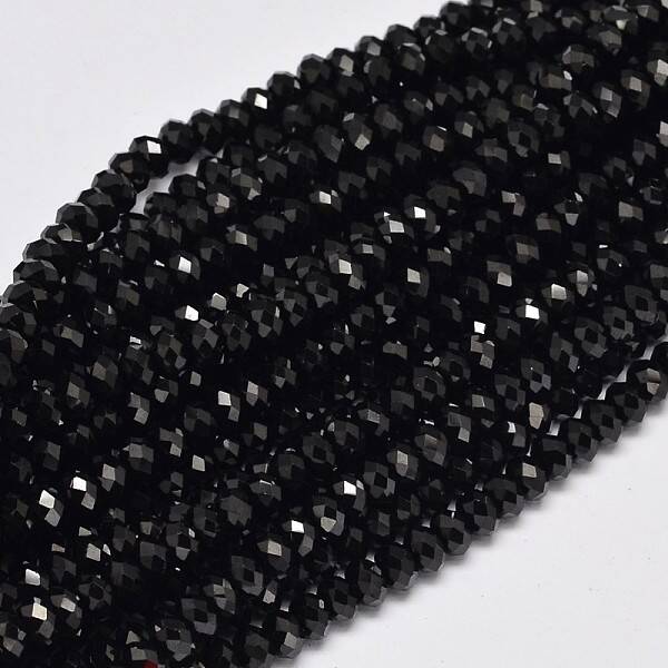Faceted Rondelle Natural Black Spinel Bead Strands