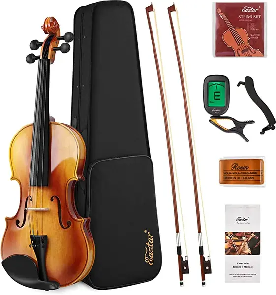 Eastar 4/4 Violin Set Full Size Fiddle Solidwood for Adults with Hard Case, Shoulder Rest, Rosin, Two Bows, Clip-on Tuner and...