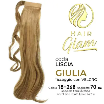 HAIR GLAM GIULIA PONY WITH VELCRO FIBER REVOLUTION 18+26B 70cm