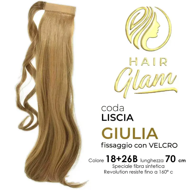 HAIR GLAM GIULIA PONY WITH VELCRO FIBER REVOLUTION 18+26B 70cm