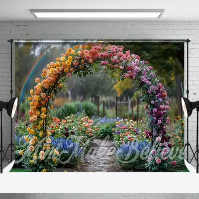 Flowers Decorated Arch Path Wedding Photo Backdrop - Aperturee
