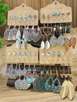 Women's Boho Western Style Turquoise Texture Design Dangle & Stud Earrings, 2024 Summer Retro Mixed Design Earring Set for Wo...