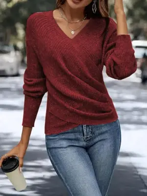 Women's Casual Knit Sweater, Long Sleeve Warm Pullover for Spring & Fall, Korean Style Holiday Fashion Top
