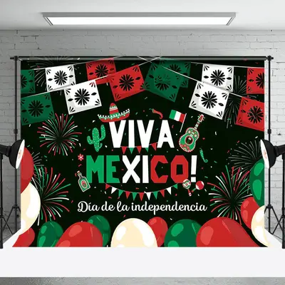 Green Red Viva Mexico Backdrop For Independence Day