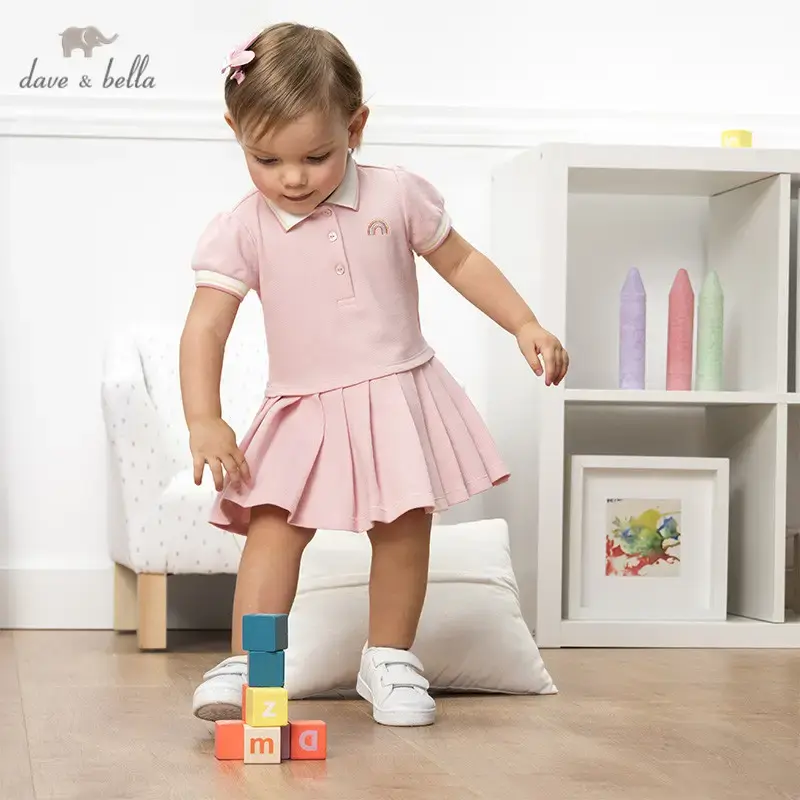 Dave Bella Girls Polo Dress Toddler Golf Tennis Dress Summer Short Sleeve Cute Cotton Dress with Rainbow Embroidery Poofy Sai...