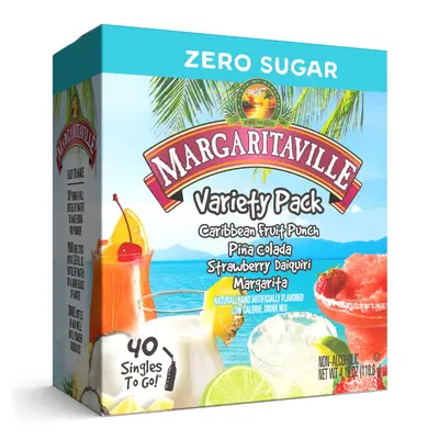 Margaritaville Zero Sugar Drink Mix Variety Pack - 30 Single-Serve Sticks in Four Flavors - Non-Alcoholic Mocktail Mixes - Po...