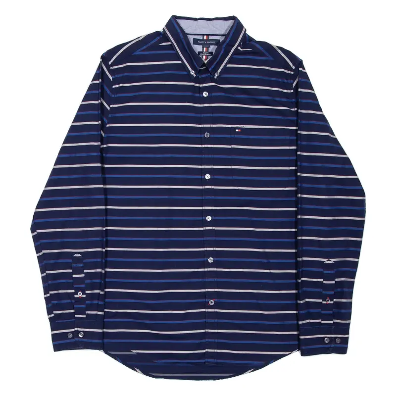 TOMMY HILFIGER Slim Fit Mens Shirt Blue Striped Long Sleeve L