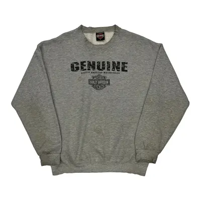 Harley Davidson Graphic Sweatshirt - Large Grey Cotton