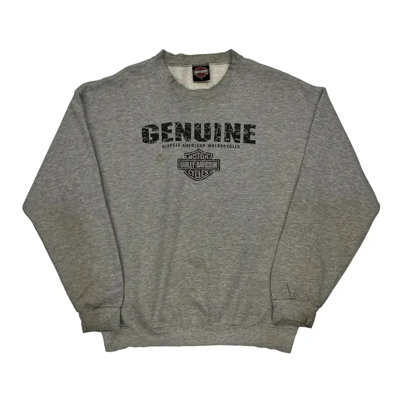 Harley Davidson Graphic Sweatshirt - Large Grey Cotton