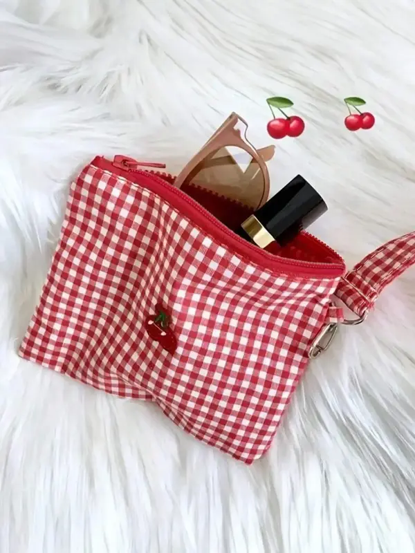 Creative Cherry Pattern Makeup Bag, Multi-functional Portable Large Capacity Cosmetic Lipstick Organizer, Travel Essentials C...