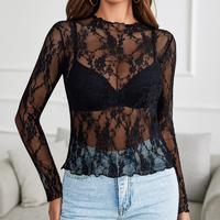 Avidlove Women's Mesh Top Long Sleeve Mock Neck Blouse Floral Lace Tops