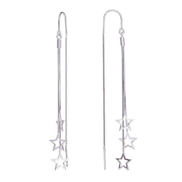 Anti-Tarnish Rhodium Plated 925 Sterling Silver Star with Chain Tassel Dangle Earrings