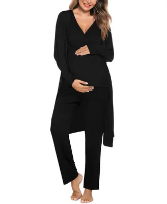 SWOMOG Maternity Nursing Robe Set 3 Piece Postpartum Breastfeeding Pajamas 3 in 1 Hospital Labor Delivery Pregnancy Pjs Casua...