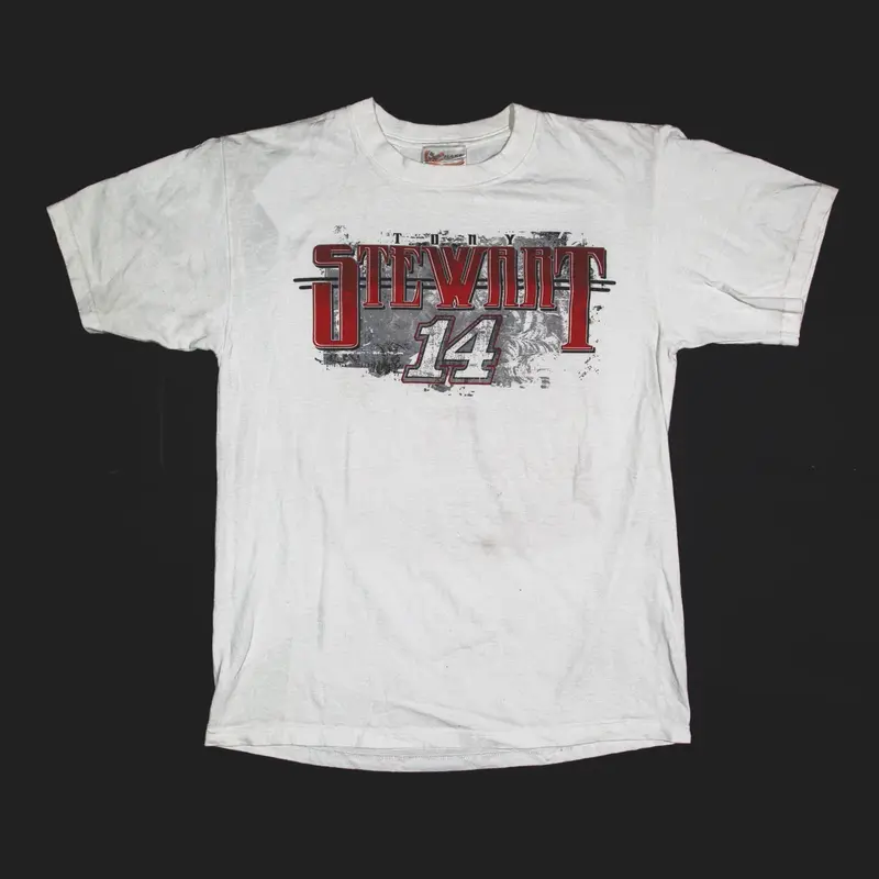 CHASE AUTHENTICS Tony Stewart Motor Racing T-Shirt White Short Sleeve Mens M