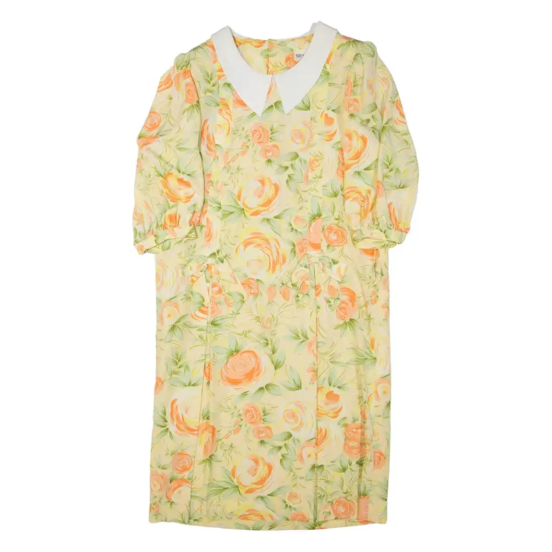 VIVID BOUTIQUE Womens Day Dress Yellow Floral Knee Length M