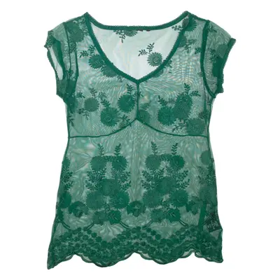 Sheer Womens Top Green V-Neck M