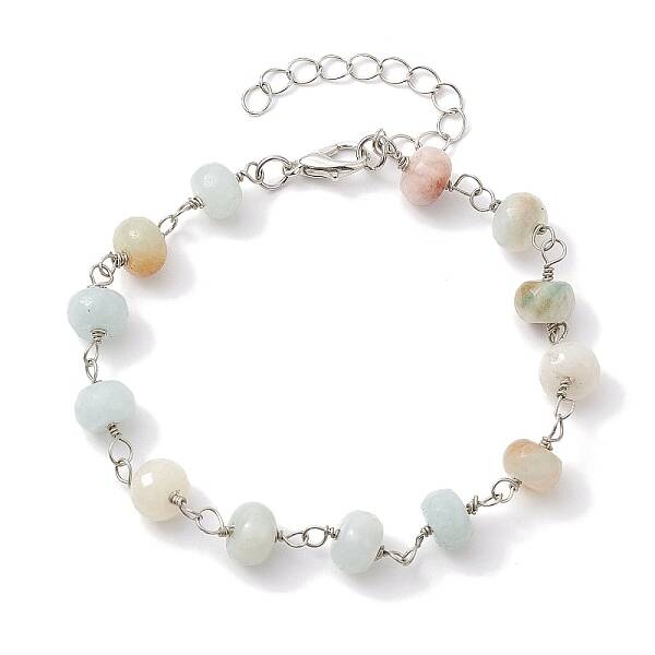 Natural Amazonite Rondelle Beads Link Bracelets for Women