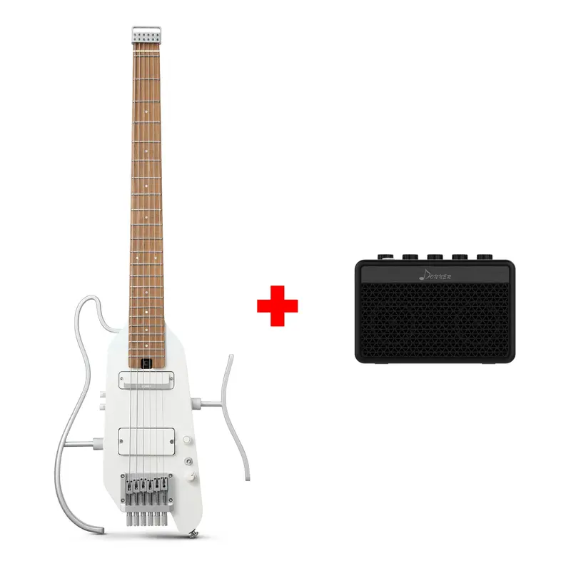 Donner HUSH™ X PRO Electric Guitar - White / Guitar+5W Amplifier