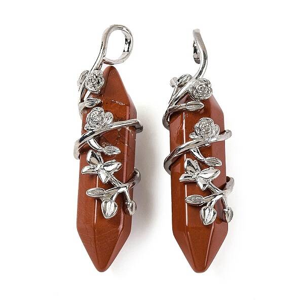 Natural Red Jasper Double Terminal Pointed Pendants