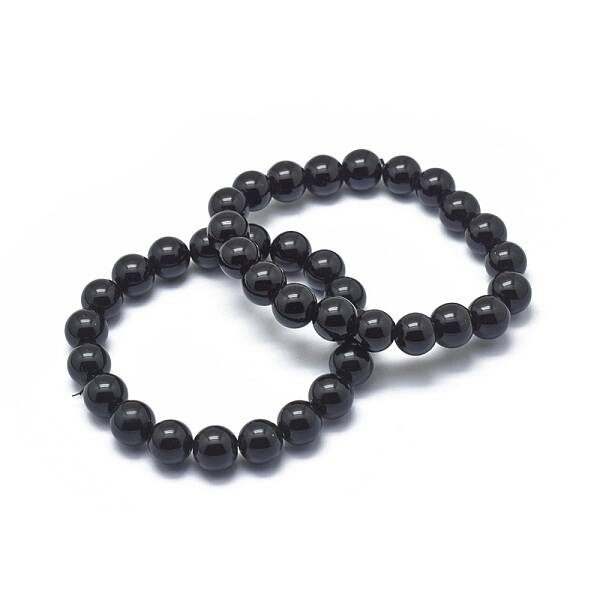Synthetic Black Stone Bead Stretch Bracelets