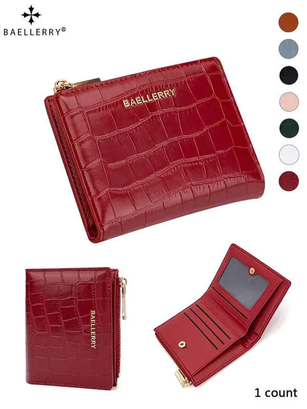 Women's Crocodile Embossed Short Wallet, Fashionable PU Leather Zipper Card Holder, Casual Versatile Bifold Wallet for Daily ...