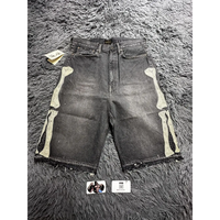 Summer Retro Skeleton Denim Shorts Sports Casual Mid Waist Pants 2025 Europe America Fashion Men's Streetwear Tropical Style ...