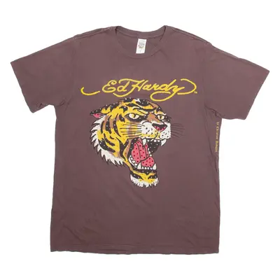 ED HARDY Tiger Womens T-Shirt Brown L