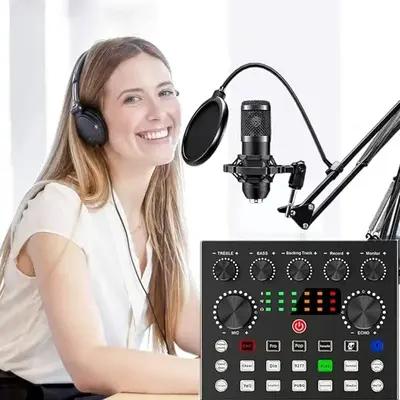 Audio Mixing Live Broadcast Equipment, Audio DJ Equipment Mixer, Podcast Mixer with Microphone Set Suitable for Mobile Games ...