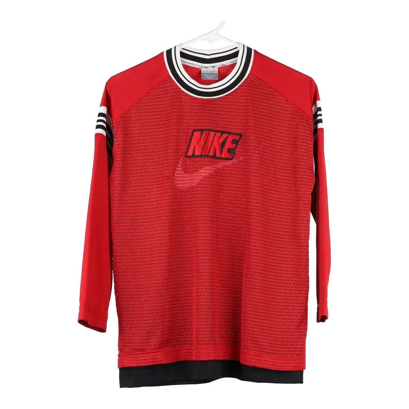 Age 11-12 Nike Spellout Long Sleeve Top - Medium Red Polyester