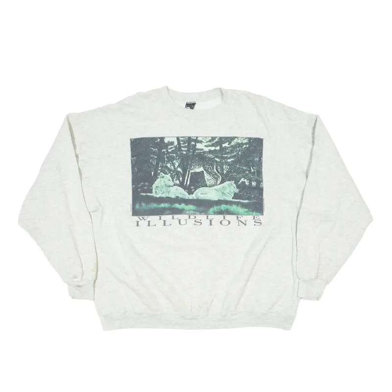 US SPORTSWEAR Wildlife Illusions Sweatshirt Cream 90s Mens XL