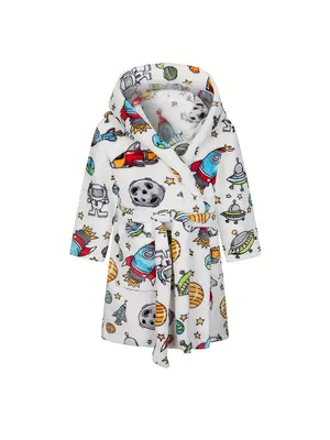 Kids Space Print Hooded Bath Robe - Soft Flannel Toddler Robe for Boys kids clothing