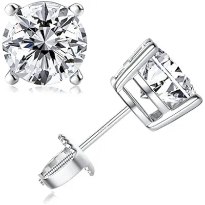 Fansilver synthetic Moissanite Stud Earrings, Screw Back Earring synthetic Moissanite Earrings Studs for Women Men 0.6ct-3.0c...