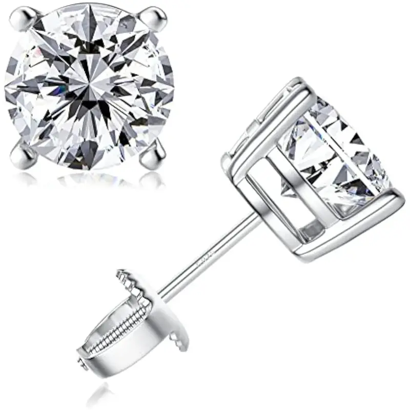 Fansilver synthetic Moissanite Stud Earrings, Screw Back Earring synthetic Moissanite Earrings Studs for Women Men 0.6ct-3.0c...