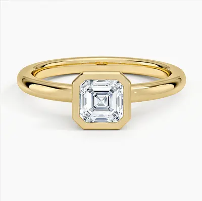 10K Gold 0.5 to 3 CT Asscher Cut Lab Created Diamond Bezel Solitaire Engagement Band D VVS-VS IGI Certified