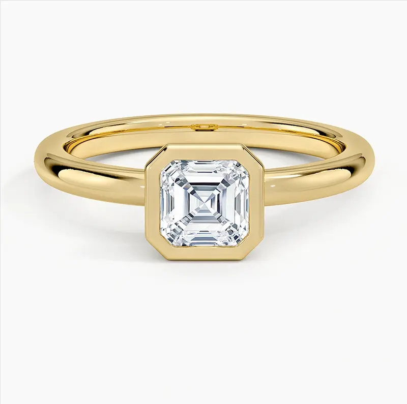 10K Gold 0.5 to 3 CT Asscher Cut Lab Created Diamond Bezel Solitaire Engagement Band D VVS-VS IGI Certified