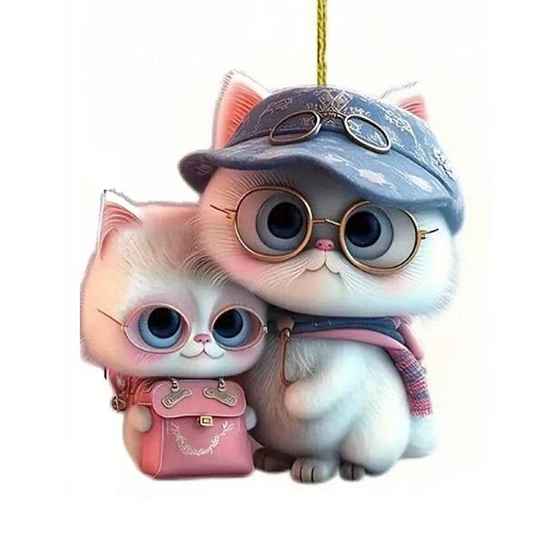 Cat with Glasses Acrylic Hanging Ornaments