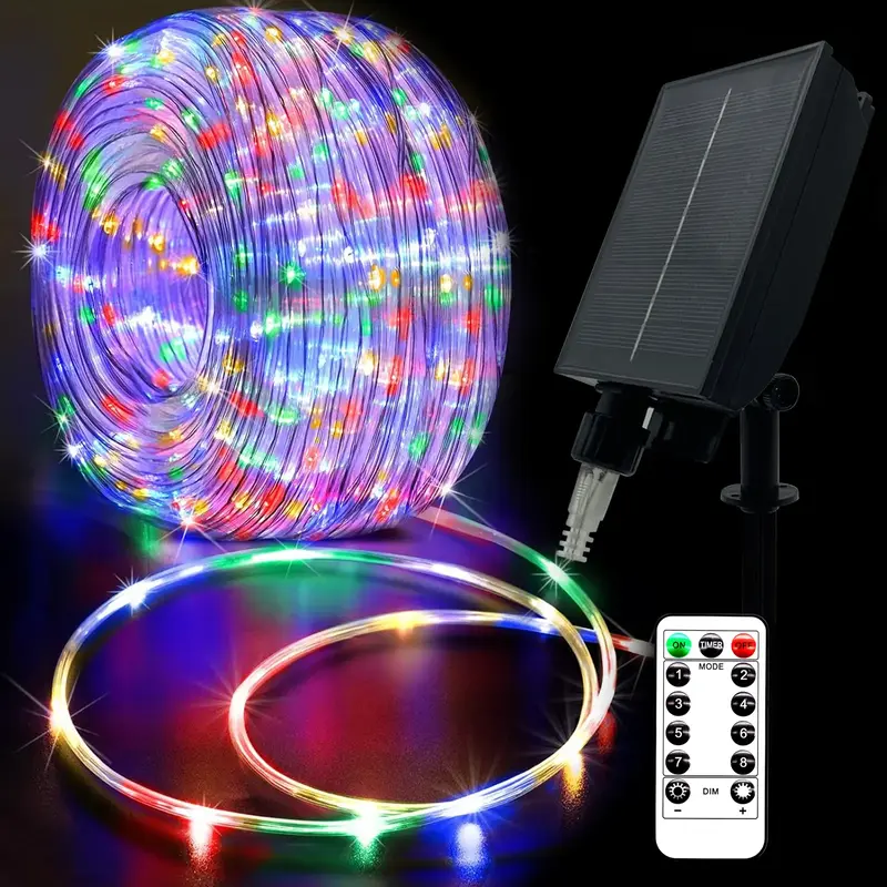 GLPE Solar Rope Lights Outdoor , 66ft 200 LED String Lights Fairy Lights with Remote for Christmas Garden Patio Deck Tree Poo...