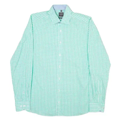 OLYMP Mens Shirt Green Check Long Sleeve M