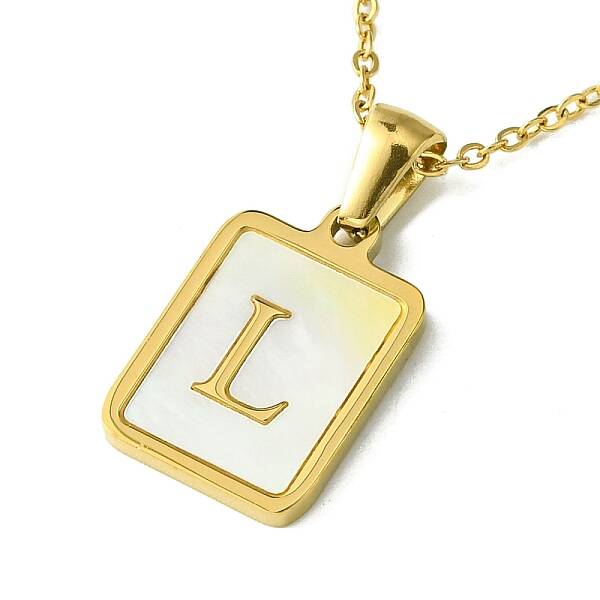 Ion Plating(IP) Rectangle with Initial Letter 304 Stainless Steel Pendant Necklace
