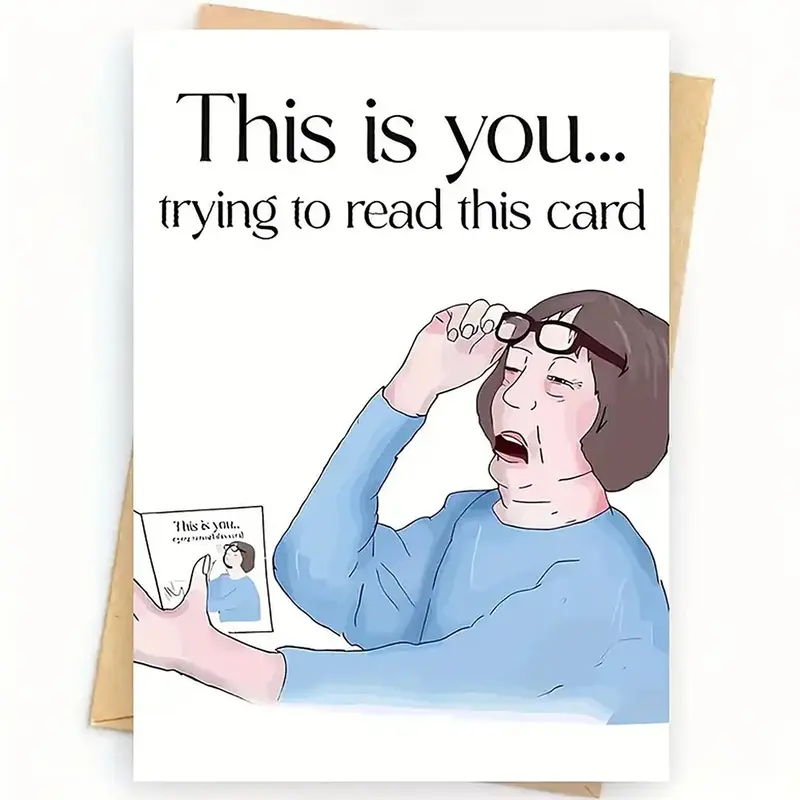 Cartoon Greeting Card, 1 Count This Is You Lettering Card with Envelope, Humorous Blessing Card for Good Friends, Birthday Gi...